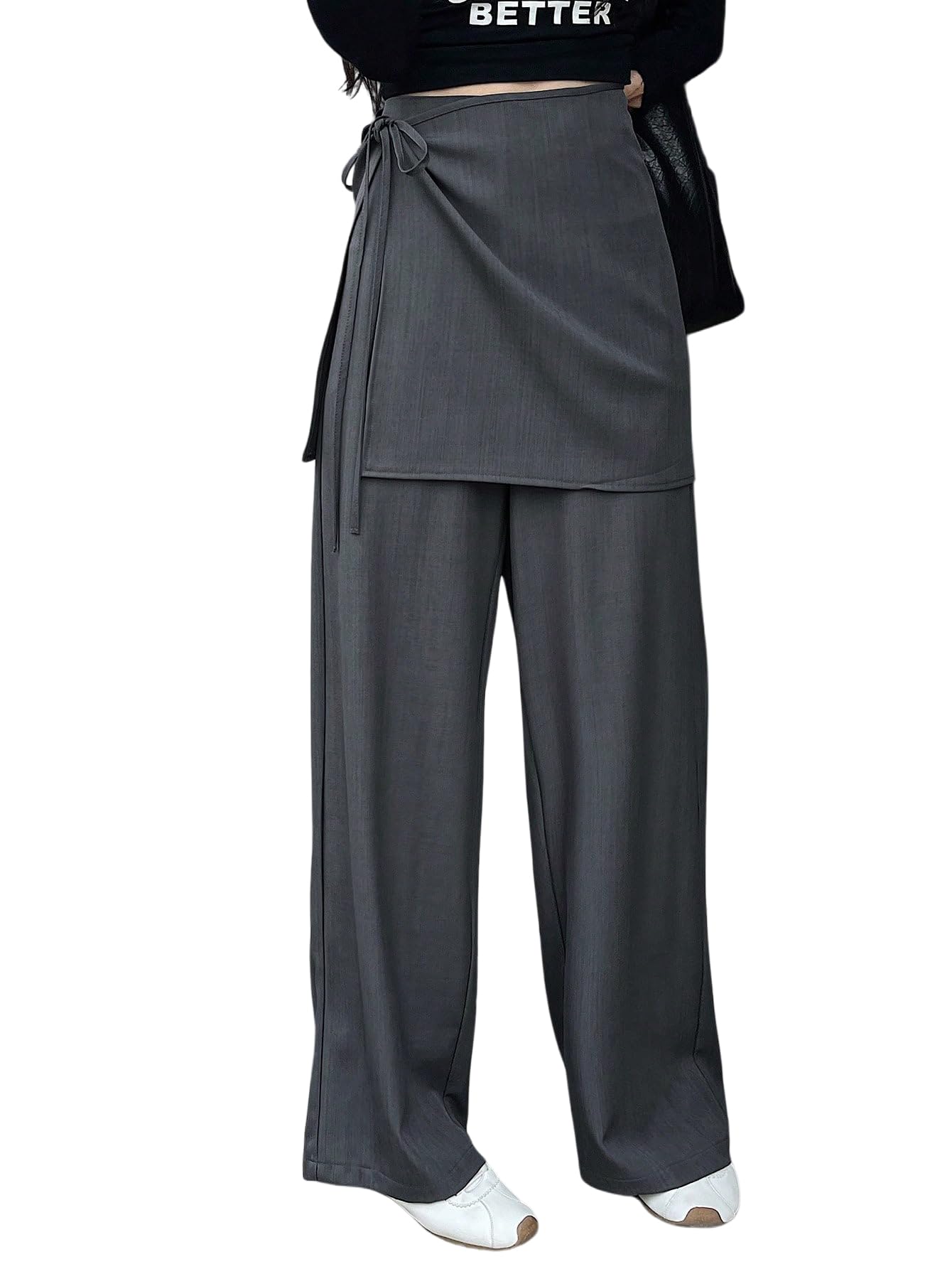GORGLITTER Womens Wrap Wide Leg Dress Pants Dressy High Waisted Tie Side Suit Pants Casual Business Work Trousers
