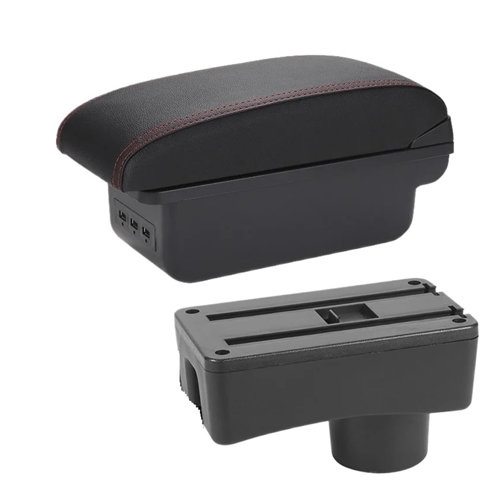 Ggwqoops Car Armrests For Citroen C1 2012-2019 Retrofit Parts Storage Box Car Accessories Armrest Box(B1 Black red 3USB)