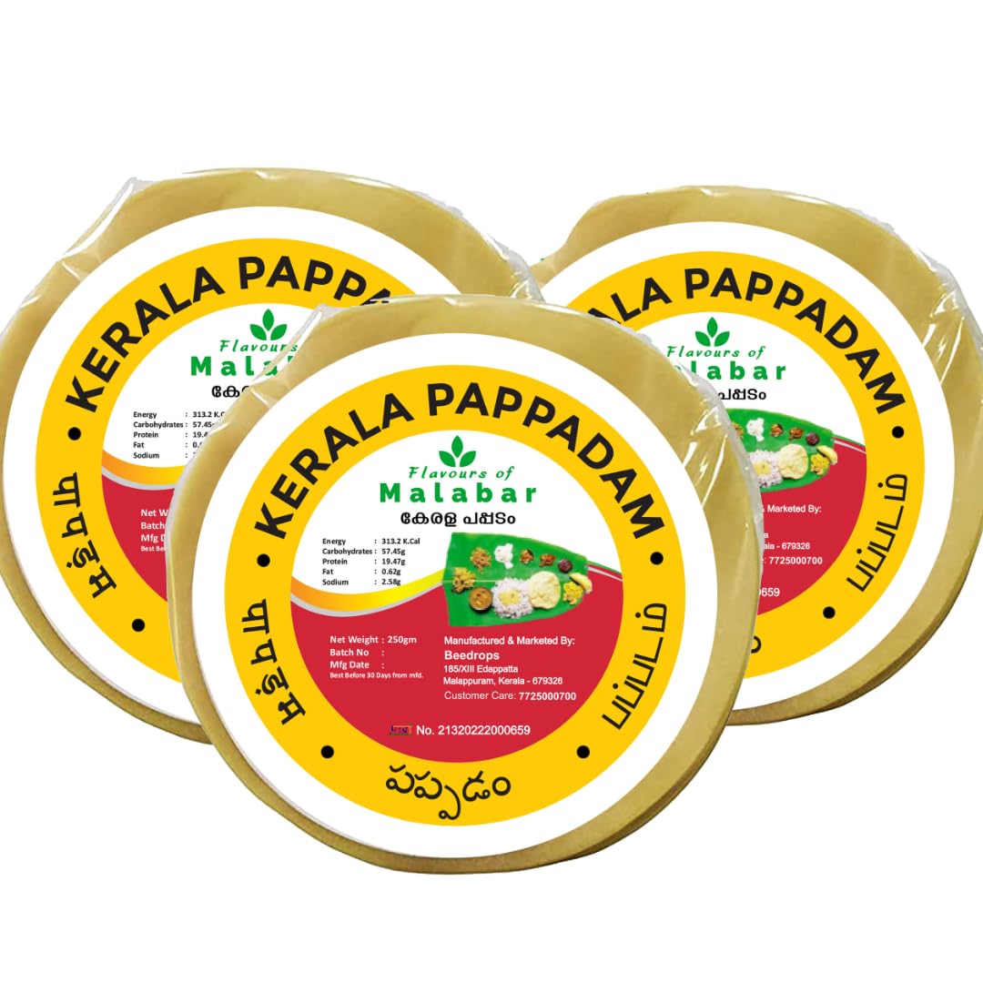 Flavours of Malabar- Brand Kerala Special Pappadam - 750gm / Papad/Apalam -4 Inch- Traditional Homemade (250gm 3 Pack) (B0BQCN9R7X) Amazon Price History, Amazon Price Tracker