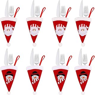 8 Pezzi Portaposate Natalizie Decorazioni, Portaposate Natalizie, Decorazioni Natalizie Tasche, Cappello Portaposate, per Posate per Cena Forchetta Cucchiaio Decorazione