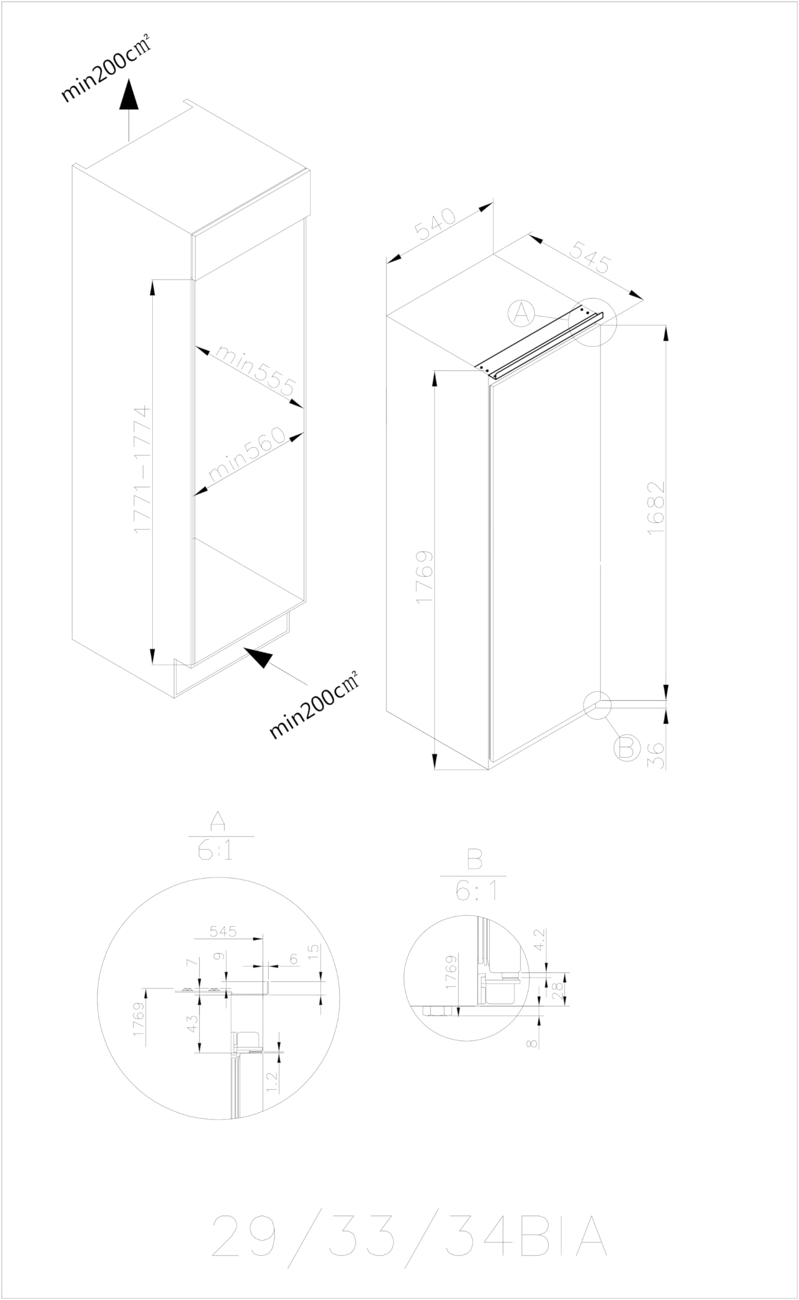 Haier HATL 174 DE Refrigerador Empotrable/Niche 178 cm/Técnica de Puerta Fija con Tope de Puerta Intercambiable/Volumen Útil 316L/Iluminación LED Uniforme / 2 Cajones Verduras/Blanco