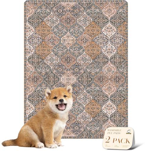 nunubaby Washable Pee Pads for Dogs, Stylish, Non-Slip and Leak-Proof Pee Pads. Reusable Potty Pads for Dogs for Crates and Floors.(Brown/Multi, 18