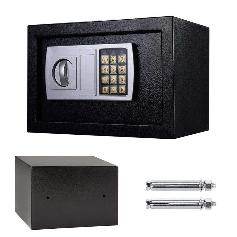 Honi Black 8.5L Electronic Security Safe Box With Pin Code And Key, Fireproof And Waterproof Wallsafes For Jewelry Cash, Digital Safes For Home, 31X20x20cm