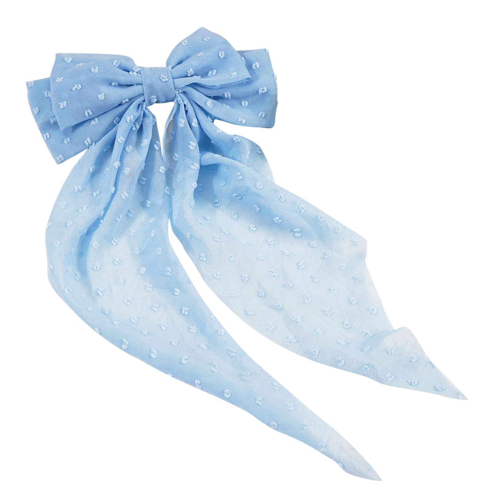 Ling & Bai 8 Inches Large Hair Bow Clip Big Long Tulle Layered Bows Barrettes Hair Accessories for Women Girls Teens (Blue)