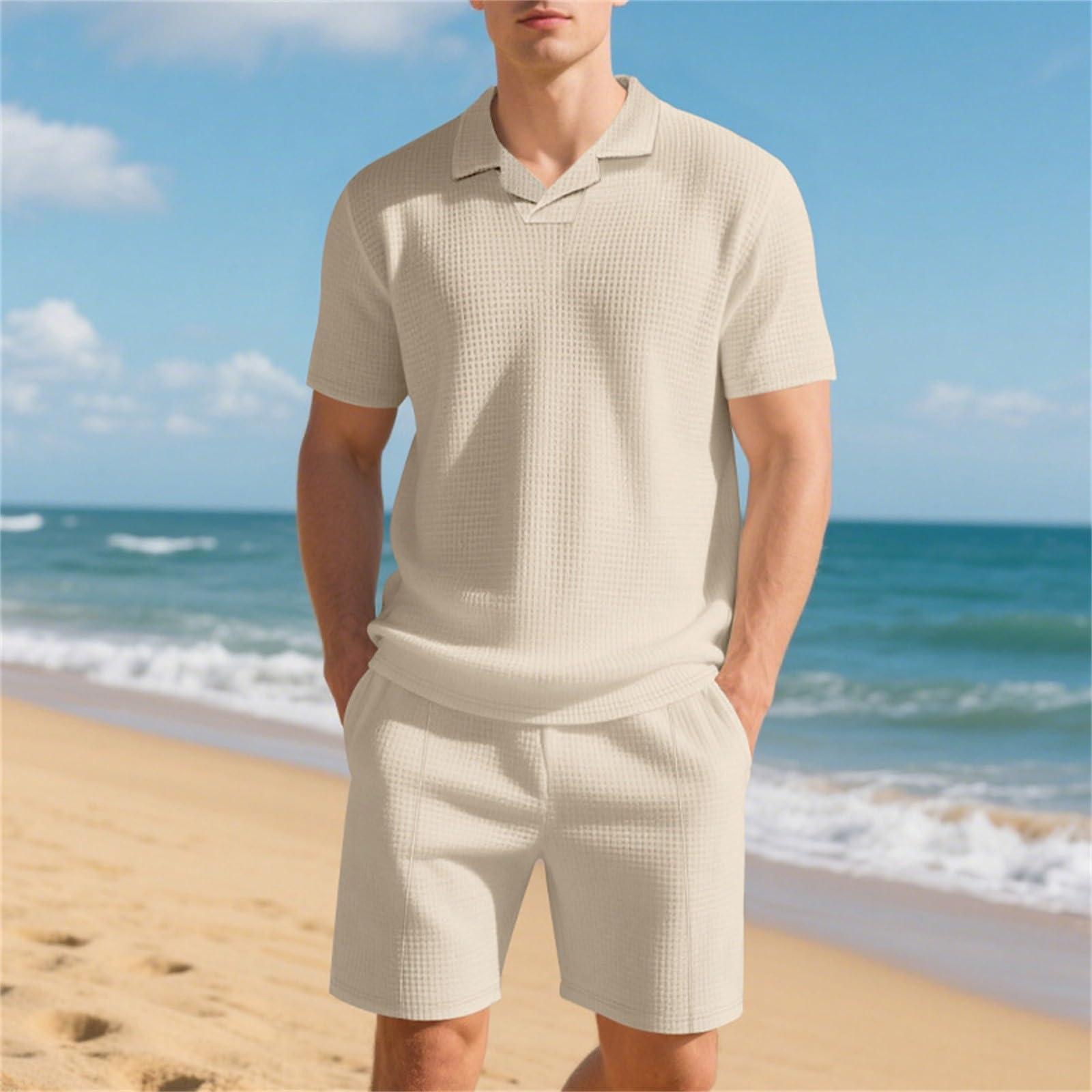 Generico 2 Pezzi Uomo Sportiva Estivo Tuta Leggero Coordinato Polo e Pantaloncini Abbigliamento Sportivo Casual Elegante Vestiti Estivi Uomo Completino Palestra Tuta Corta
