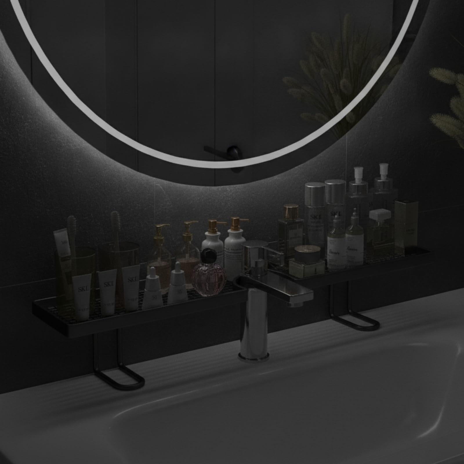 Waschbeckenregal mit Abfluss Platzsparend Wasserarmatur-Regal ohne Bohren Waschbecken Regal für Mieter