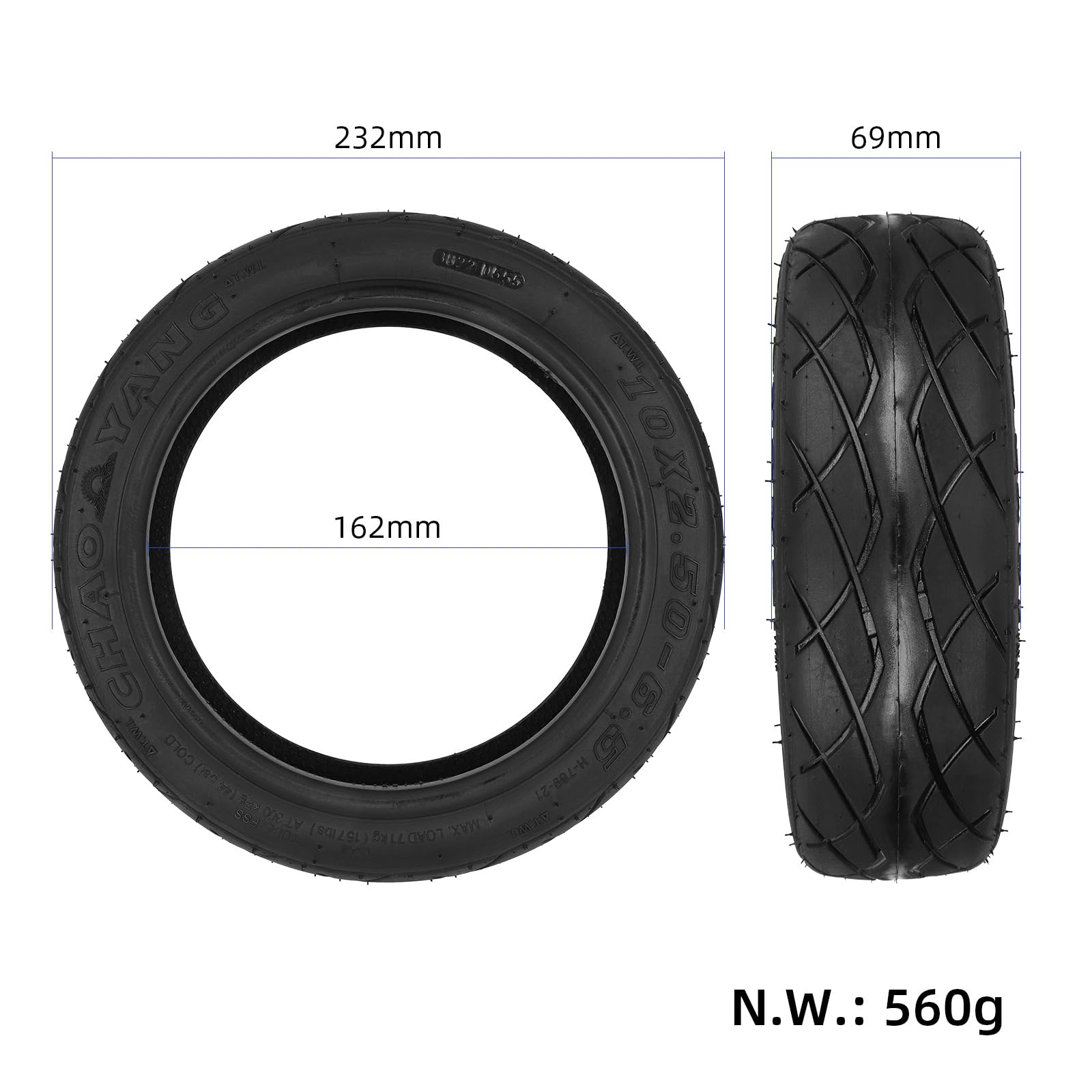 ANSENI Pneu 10 pouces(10x2.50-6.5) Tubeless pour Trottinette Inmotion L9, Cecotec, Ducati, Pneu Pour Roue Avant Et Arrière De Scooter Électrique