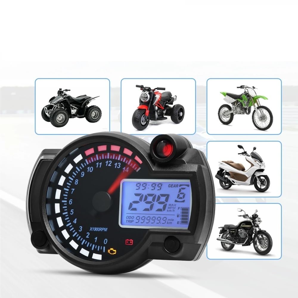 Contachilometri Universale Moto Cruscotto Digitale Del Motociclo Contachilometri Tachimetro Strumento Misuratore Regolabile 0-299 KM/H 7 colori Retroilluminazione