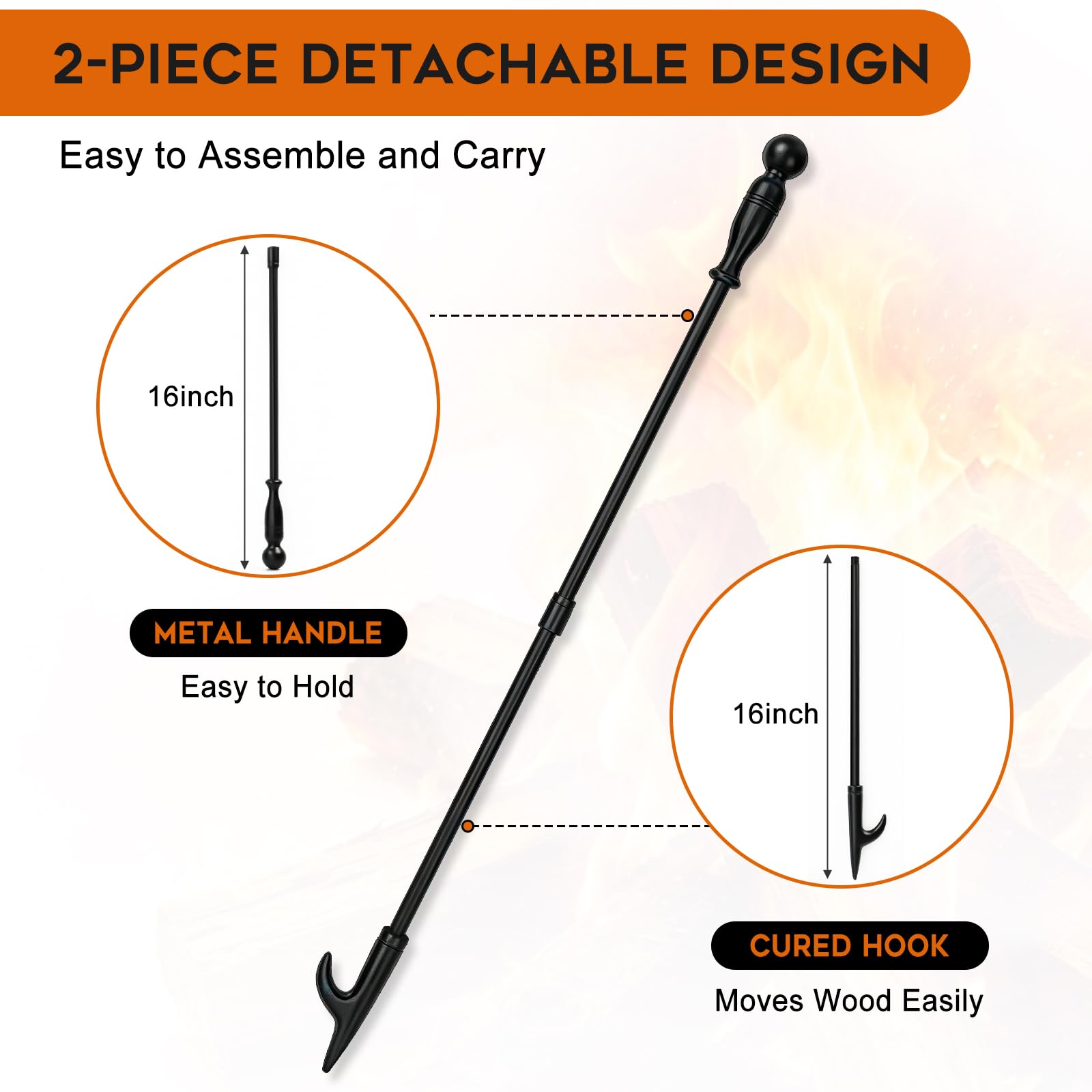 FEED GARDEN Juego de pinzas para chimenea de 32 pulgadas y pinzas de chimenea de 25 pulgadas para hoguera, accesorios de herramientas de chimenea, juego de agarrador de troncos para camping, estufa de
