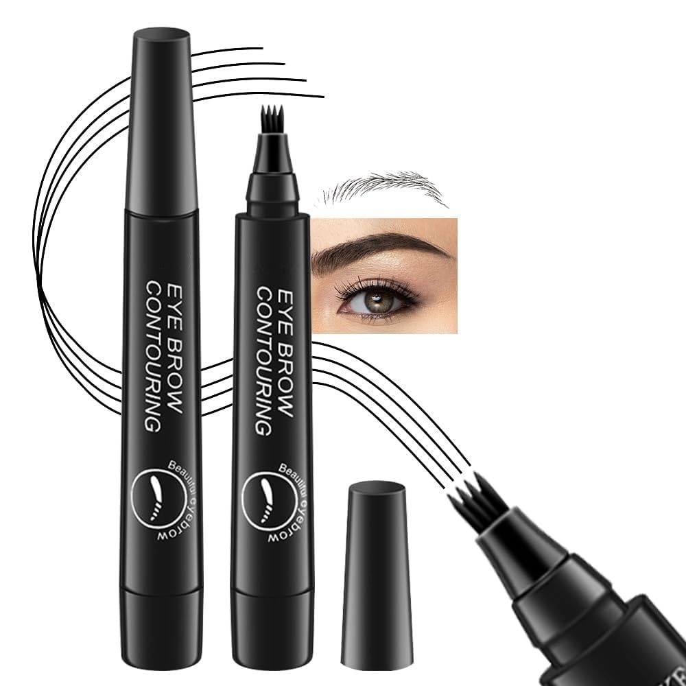 Magical Eyebrow Waterproof Brow Pencil, Eyebrow Contouring Pen,4 Tip Eye Brow Pencils for Women Makeup,natural & long-lasting finish 3d Microblading Eyebrow Pen Pencil,24h Smudge Proof (Black)