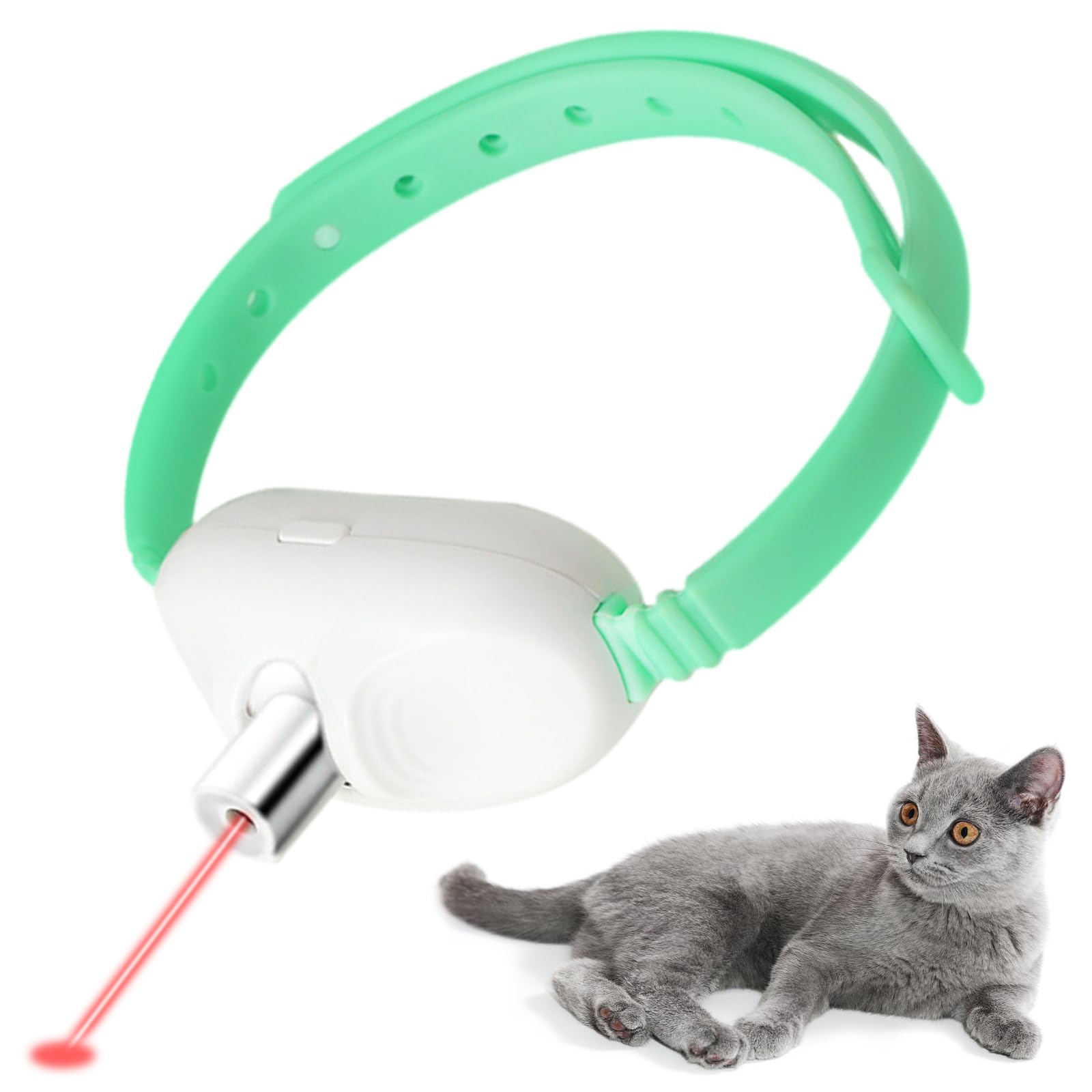 Jiuhao Cat Collar Pointer Toy - USB Rechargeable Interactive Teaser Wand for Indoor Cats - Electric Light Pen Chaser and Pet Training Tool (Green)