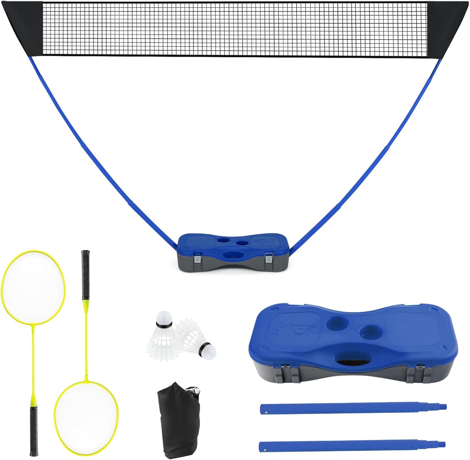Tragbares Badminton-Set, Faltbares Badmintonnetz | Mit Freistehendem Ständer, 2 Badmintonschlägern, 2 Federbällen, Für Indoor- Und Outdoor-Spiele Blue 270 X 33.5 X 160 cm