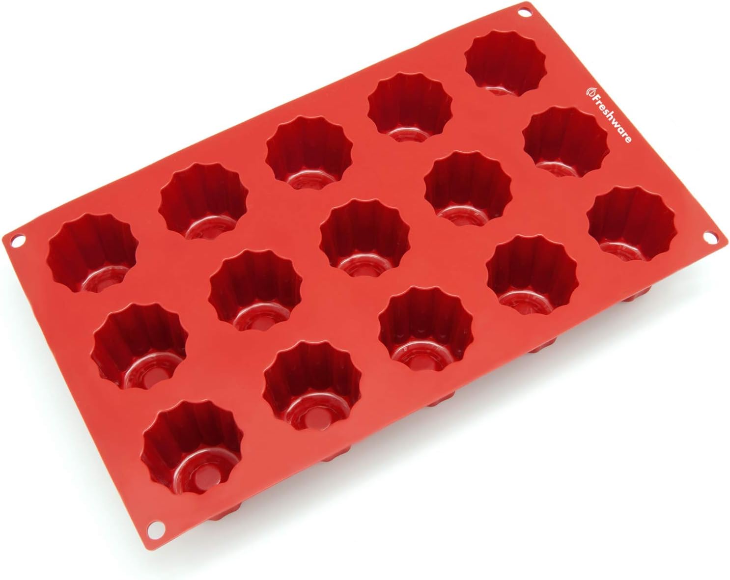 Silicone Molds [Small Canele, 15 Cup] Cupcake Baking Pan - Free Paper Muffin Cups - Non Stick, BPA Free, 100% Silicon & Dishwasher Safe Silicon Bakeware Tin - Kitchen Rubber Tray & Soap Molds