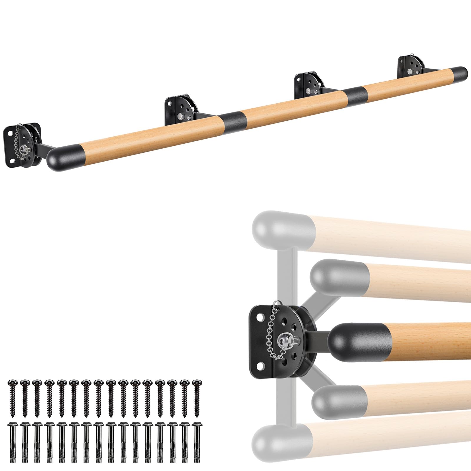 Dolibest Space Saver, Ballet Barre, Wall Mounted Traditional Wood Ballet Barre System Stretch/Dance for Home Barre Workout Equipment, Height Adjustable, for Kids and Adults