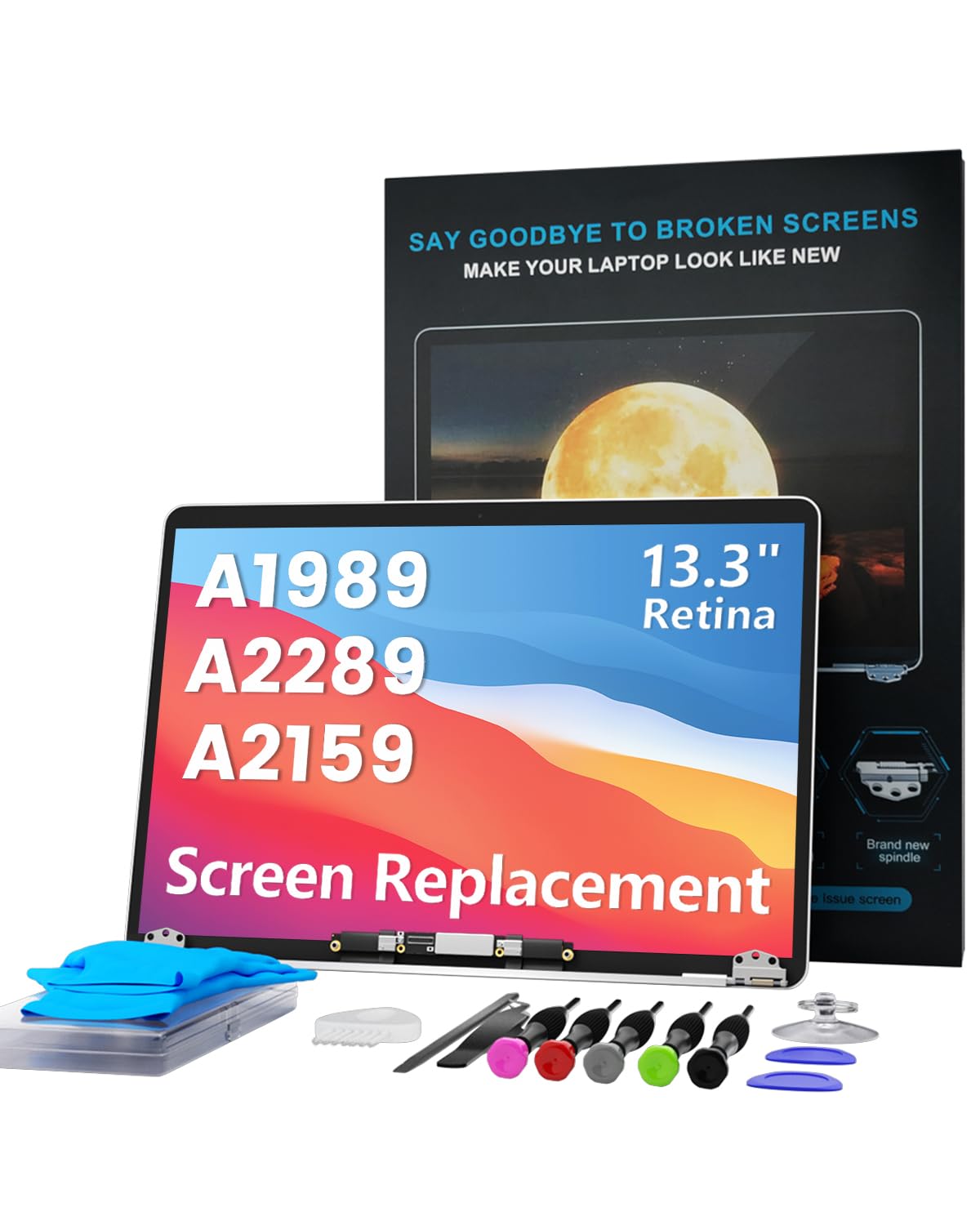 LHM A1989 A2159 A2289 Screen Replacement for MacBook Pro 13.3" 2018-2019-2020 Year Retina (EMC 3358 3214 3348 3301) 2560x1600 Full LCD Screen Display Assembly with Fix Kit (A1989-Space Gray)
