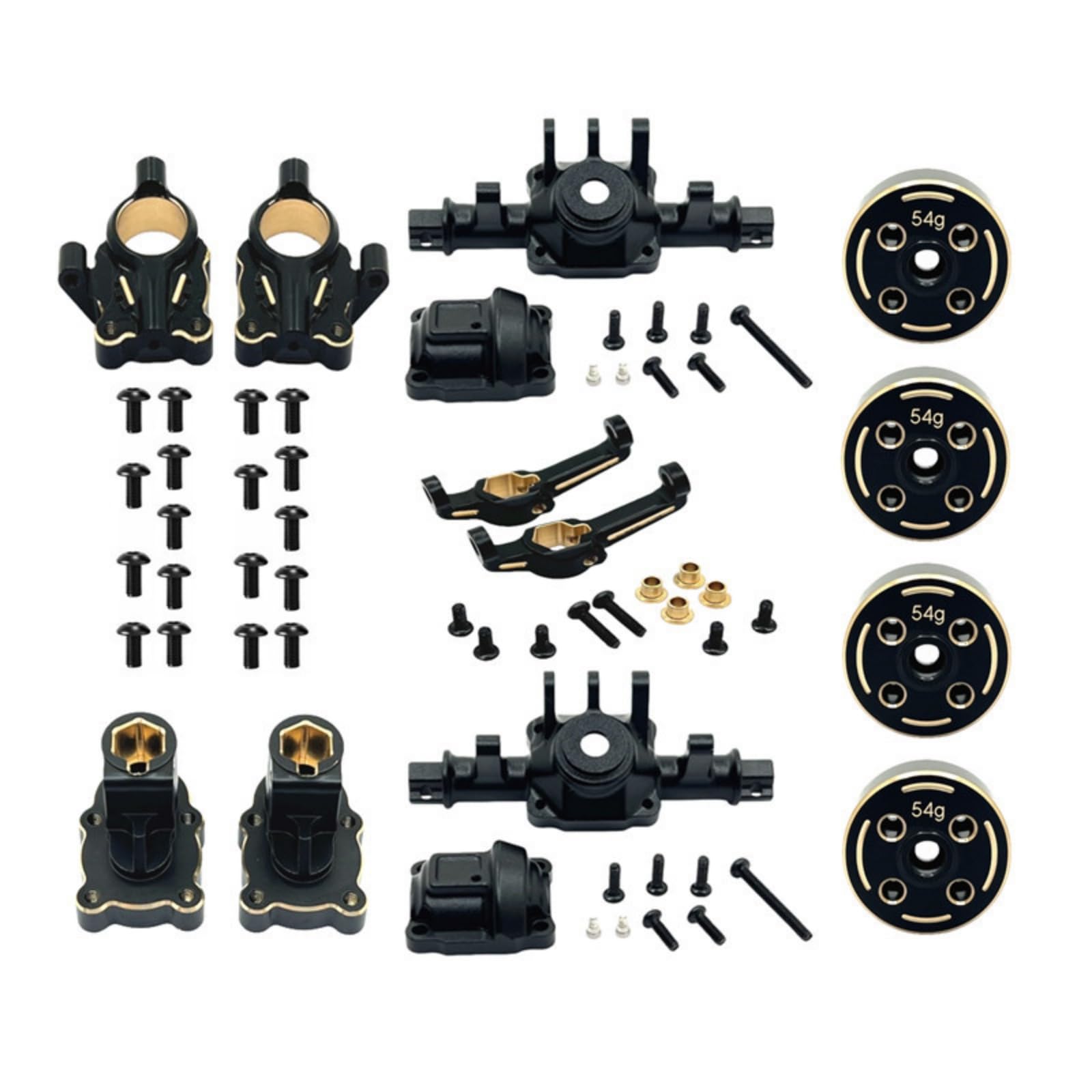 Baoblaze Kit de Actualización Metálica para Coche RC H18P Carcasa de Eje Delantera y Trasera Juntas Manguetas en C Tornillos Incluidos Latón y Aluminio, Negro