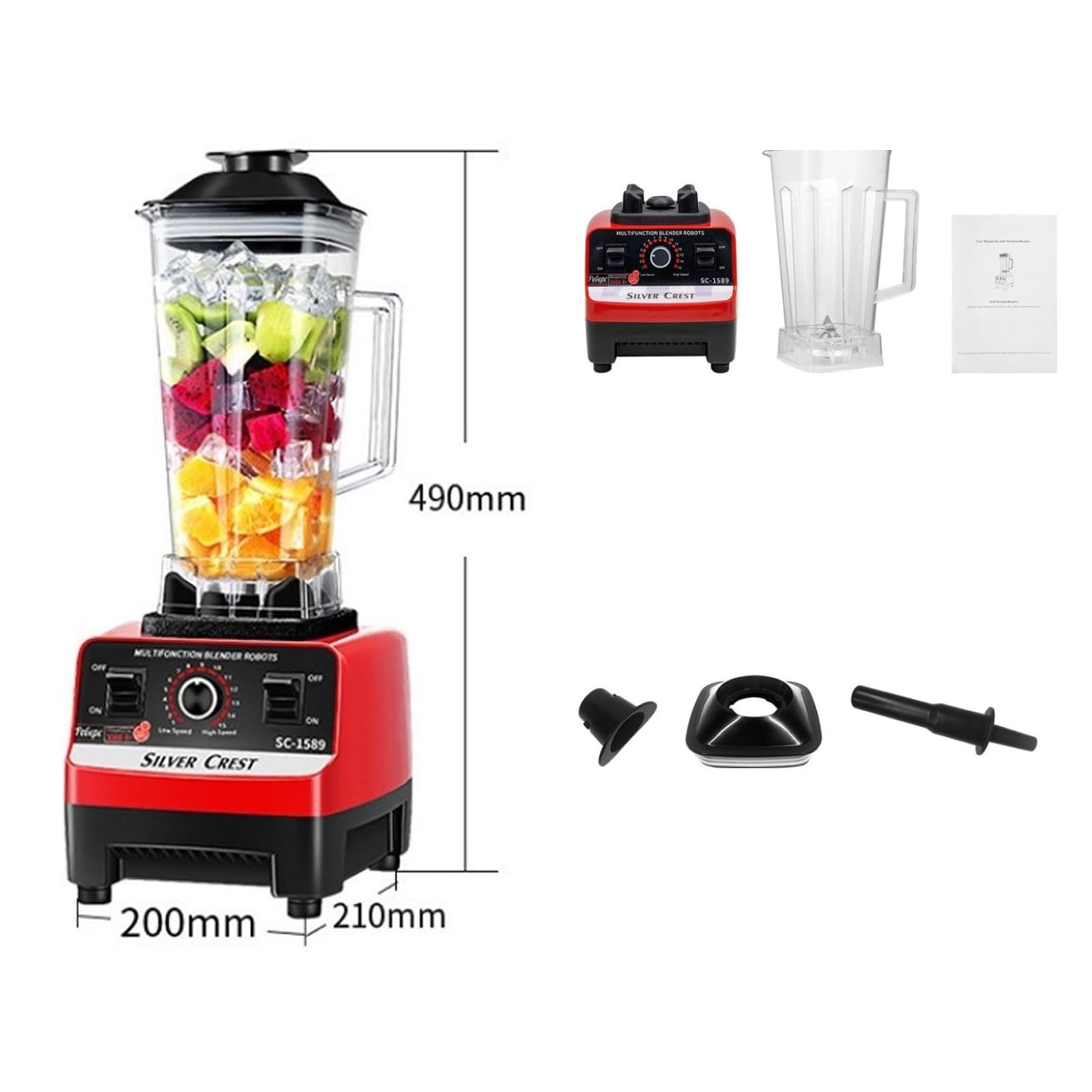 900W 2-En-1 Blender Mixeur Multifonctions, 2L Blender Smoothie Professionnel avec 2 Bol, Mise à Niveau Moteur,6 Lames en Inox,15 Réglages Vitesse,pour Smoothies, Shakes, Aliments (2-En-1 Blender)