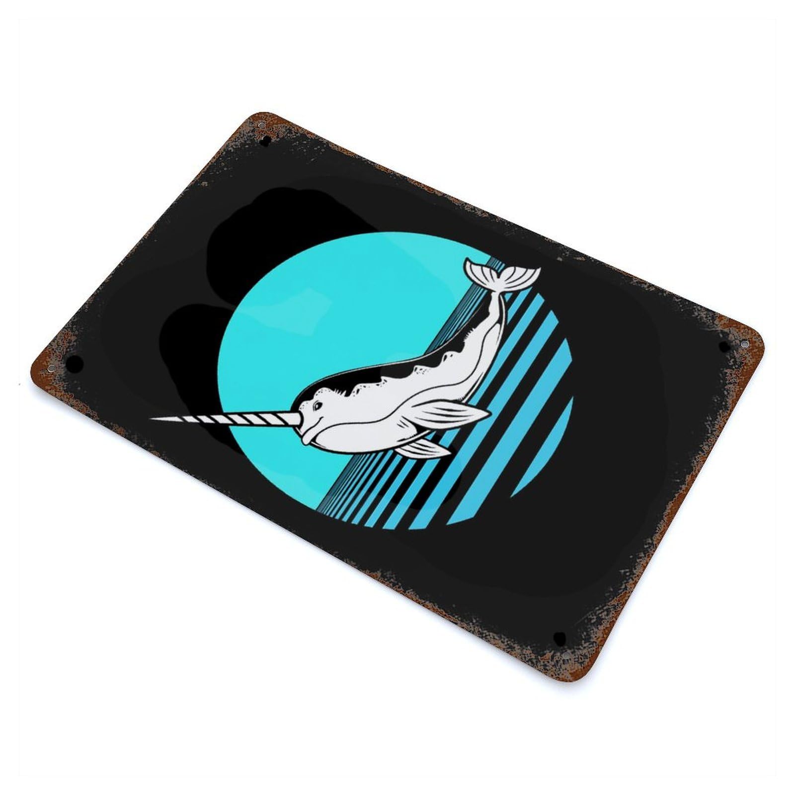 Retro Narwhal Rust Effect Tin Sign 11.8"x7.9", Ideal for Farmhouse, Kitchen And Entryway Decor