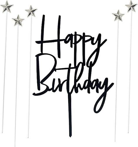 Juego de 1 adorno acrílico negro para tartas de feliz cumpleaños, 5 piezas plateadas para cupcakes (negro 1)
