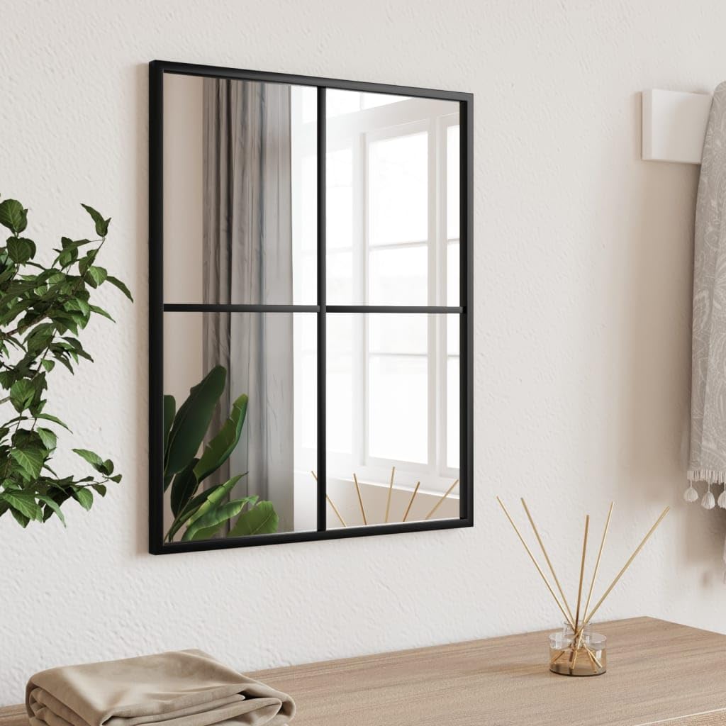 Lustro ścienne, czarne, 40 x 50 cm, prostokątne, z malowanego proszkowo żelaza ze szklaną ramą, wiszące do łazienki, sypialni, salonu, korytarza, przezroczyste lustro stojące z wszechstronną