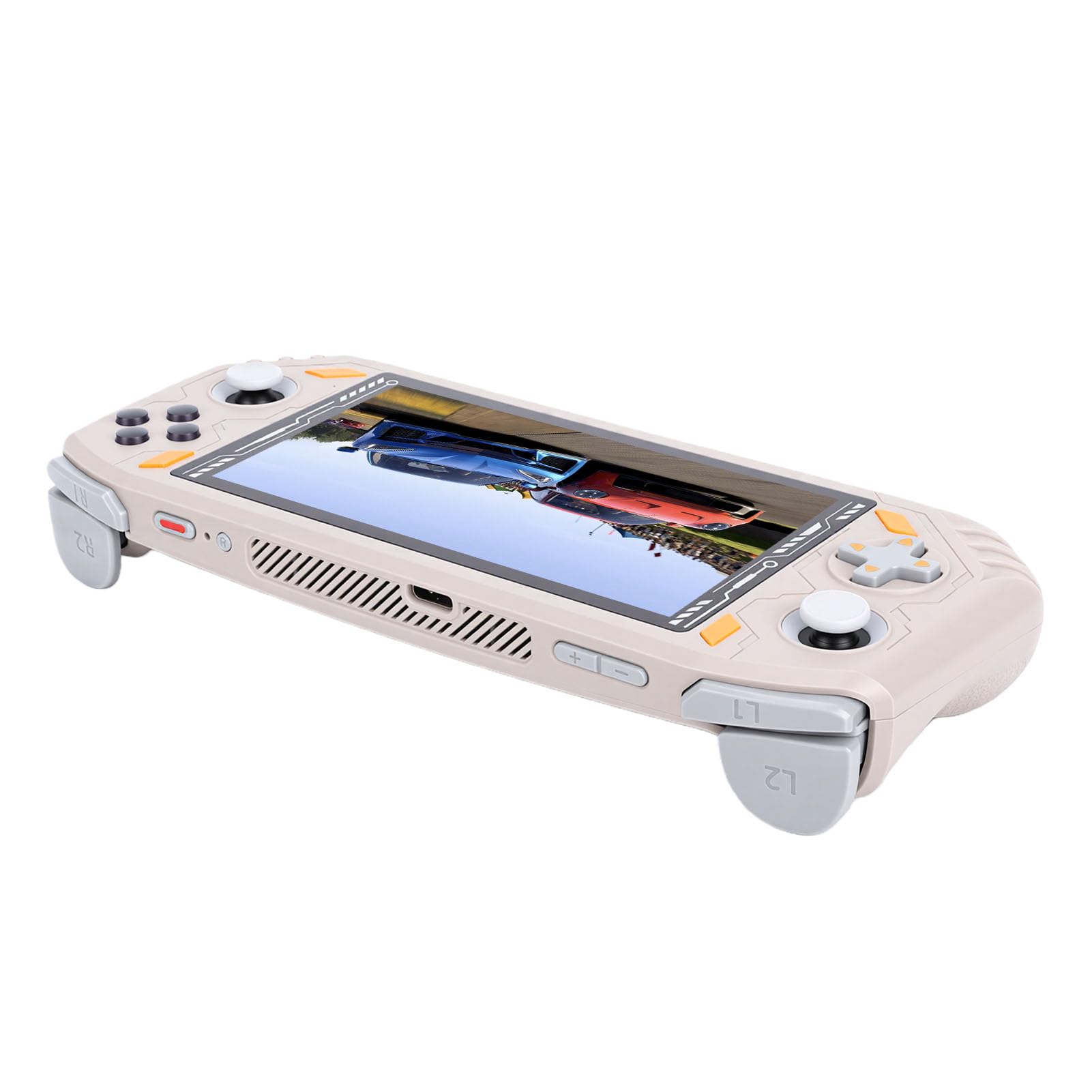Vikye Wiederaufladbare Handheld-Spielekonsole, 5,5-Zoll-Bildschirm, Extrem Leistungsstark, für Familien-Gaming-Station mit 2 Controllern (Beige)
