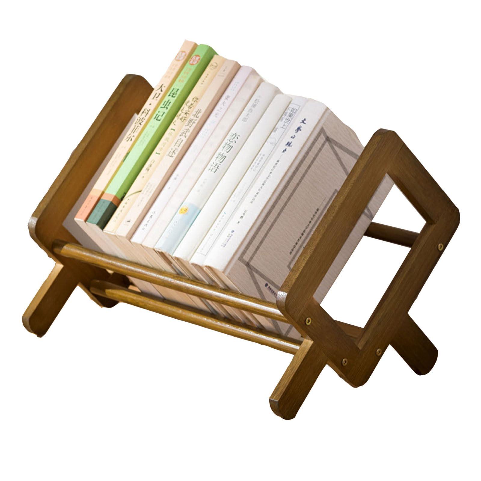 Bamboo Tilting Bookcase, Desktop Book Shelf Organizer Bookshelves Storage Rack for CDs/Magazine/Books Display Desktop Bookshelf for Books and Magazines