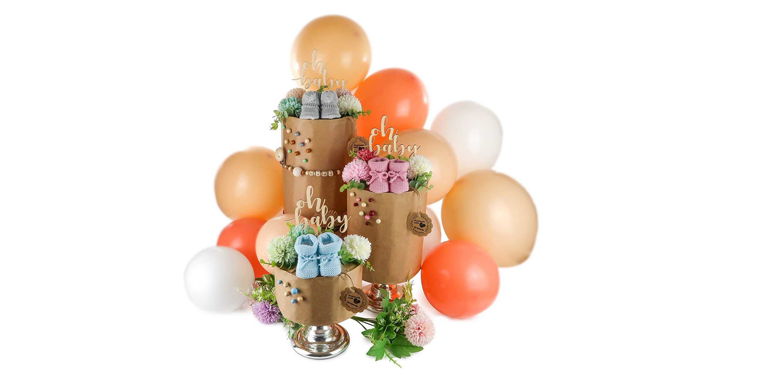Öko Windeltorte ECO FRIENDLY | Premium Geschenk zur Geburt | nahezu Plastikfrei* (stone)