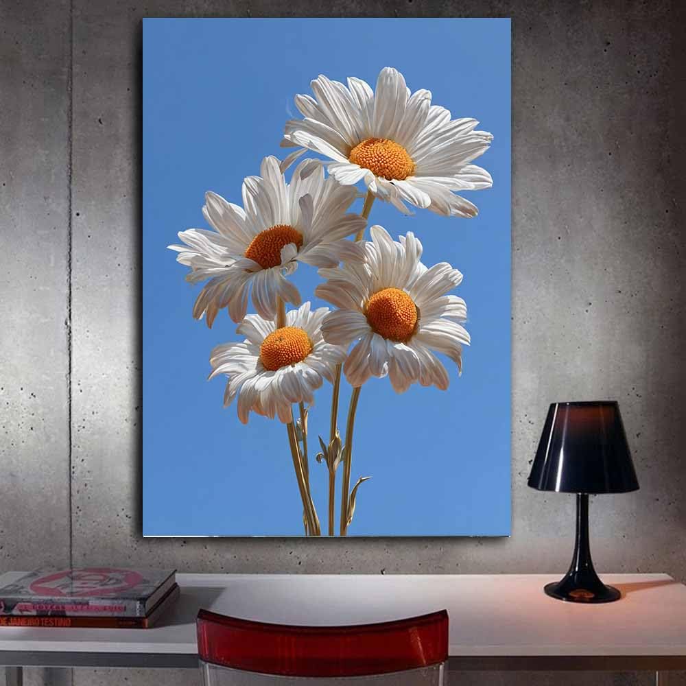 CUDAOO Semplice arte botanica Stampe su Canvas Margherita secca per Camera da Letto Agriturismo Soggiorno Bagno(bianco)-60x90cm Incorniciato
