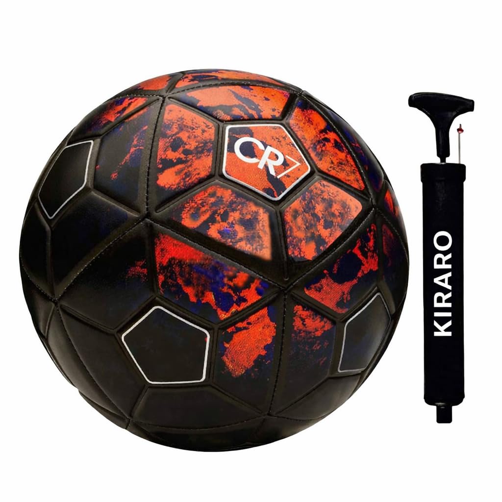 Official Size 5 Soccer Ball with Free Pump & Pin | Premium PU Leather Football with Excellent Air Retention | Durable Training & Match Ball for Kids, Youth & Adults (Cr7)