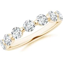 Angara Floating Round Diamond Semi Eternity Ring for Women in 14K Solid Gold/Platinum | Natural Diamond Wedding Ring for Women | April Birthstone Jewelry Gift