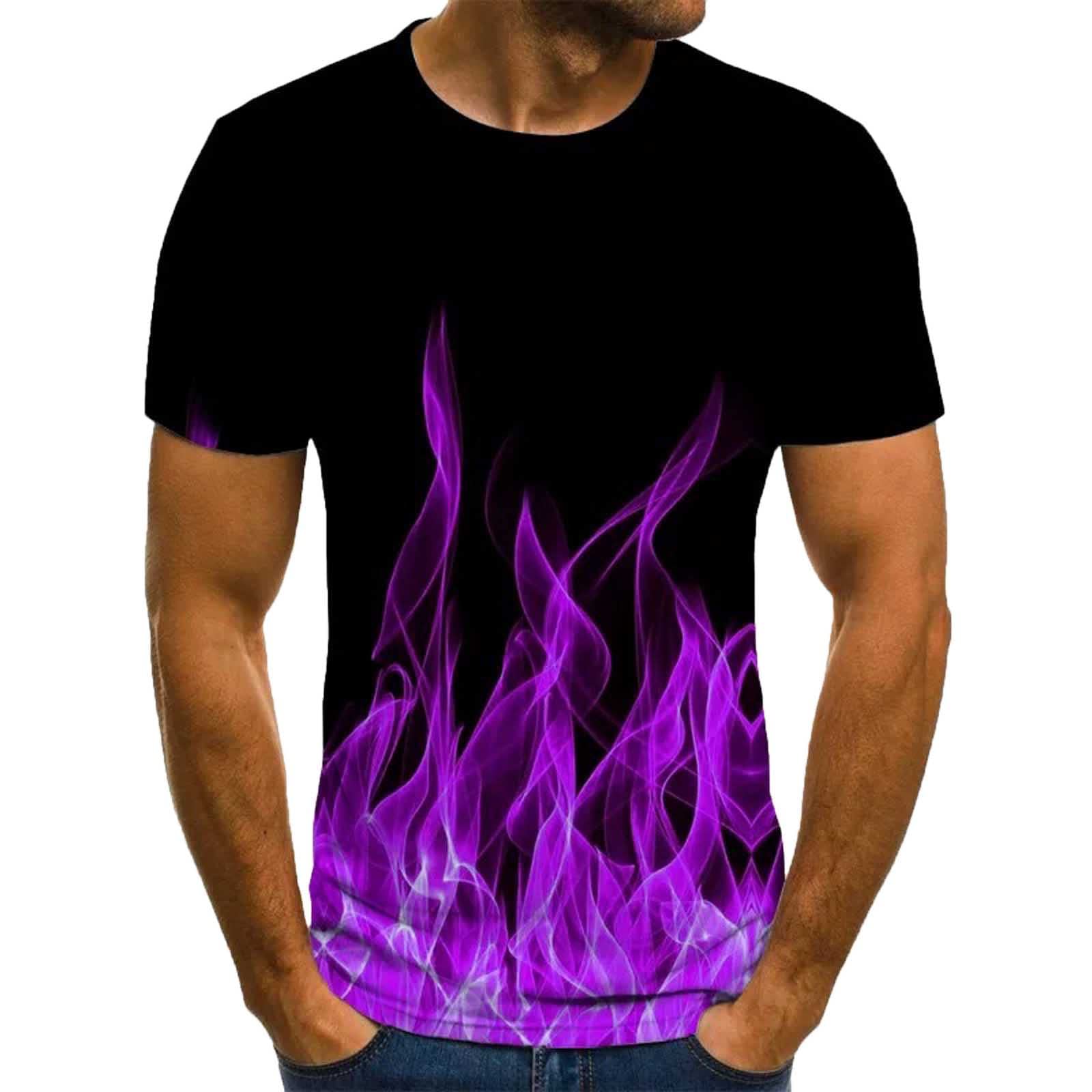 Men T Shirts Casual Crewneck Workout Tops Fashion 3D Flame Print Tee Shirt Summer Short Sleeve T-Shirt Sports Fitness Shirt