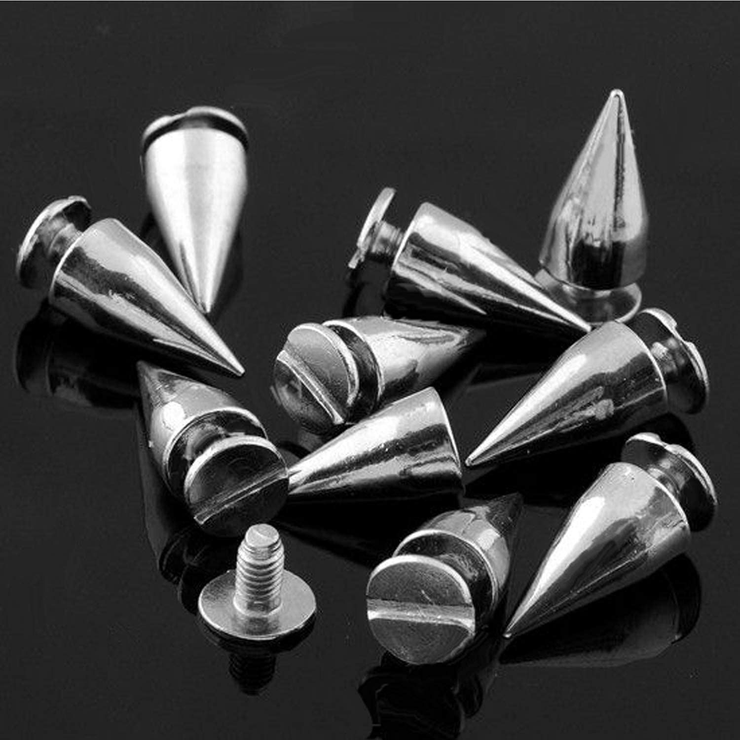 Trimming Shop Lot de 10 clous coniques à pointes argentées pour loisirs créatifs, vêtements, jeans, vestes, sacs, chaussures, accessoires punk et gothique 10 x 13 mm