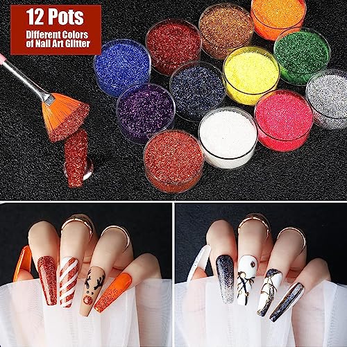 Image of Nail Art Kit with Nail Glitter & Nail Sticker, Teenitor Nail Art Brushes for Beginners Nail Dotting Tool with Nail Gems Nail Art Striping Tape