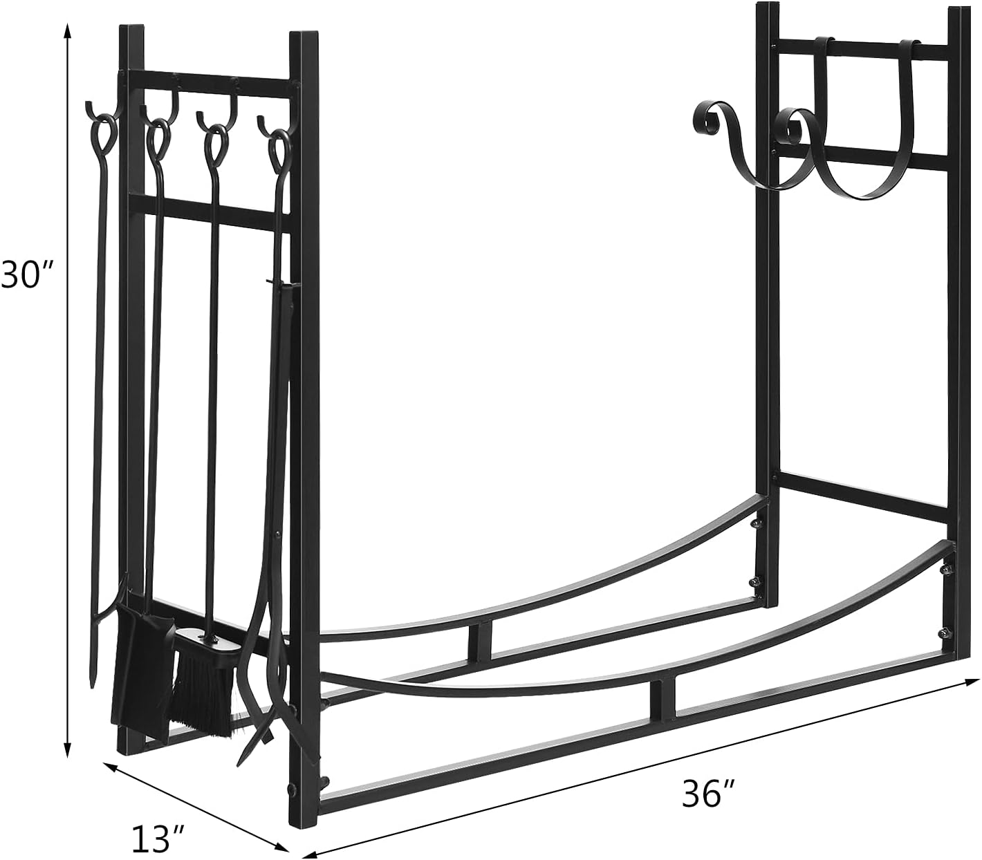 DORTALA 36" Firewood Rack for Outdoor/Indoor, Easy Set-up Fire Wood Rack w/Kindling Holders, Shovel, Poker, Tongs, Brush, Wood Storage Firewood Rack for Wood Stove, Fire Pit