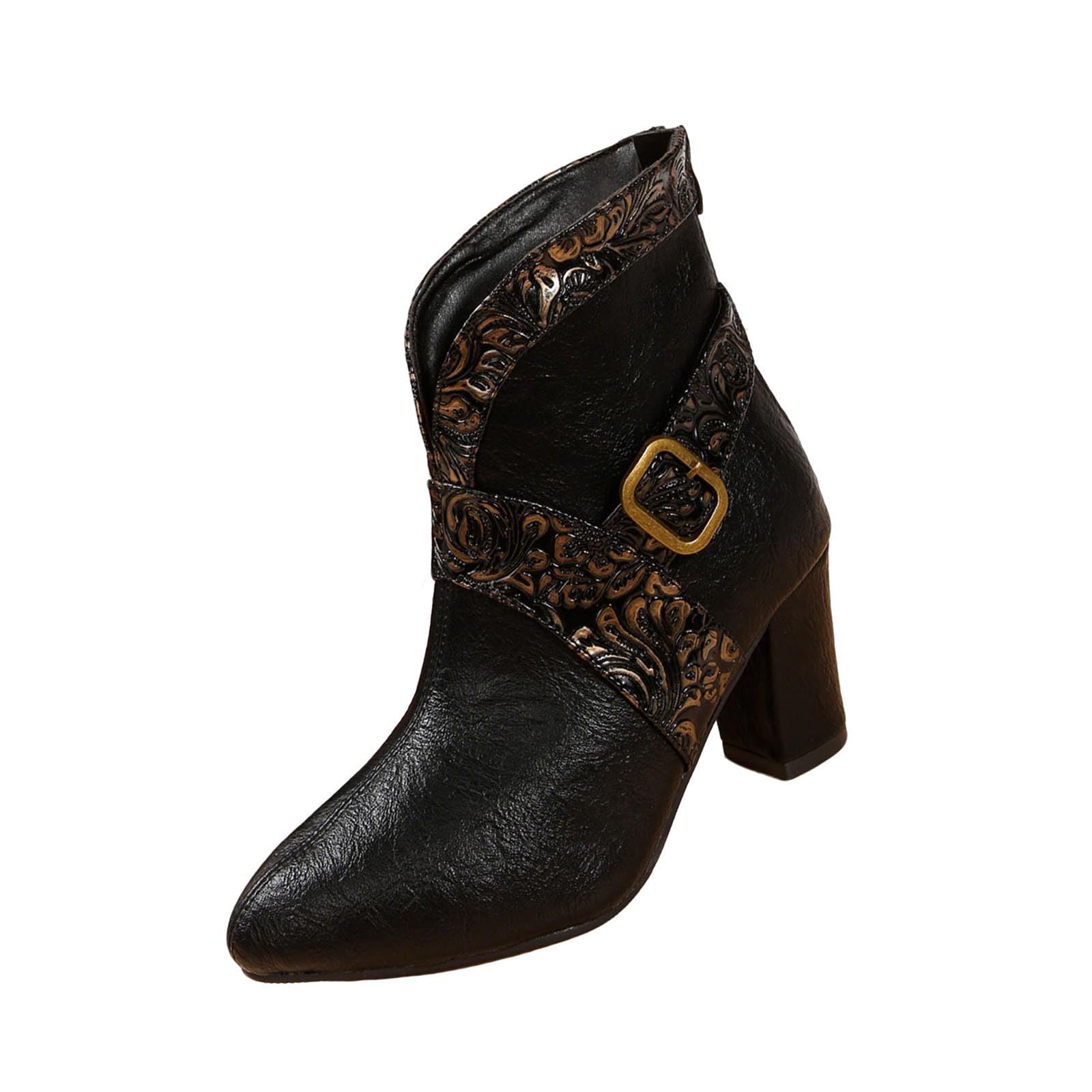 Ankle Boots for Women Vintage Pointed Toe Chunky Heel Booties Ladies Carved Fashion Boots Fall Winter Fashion Casual