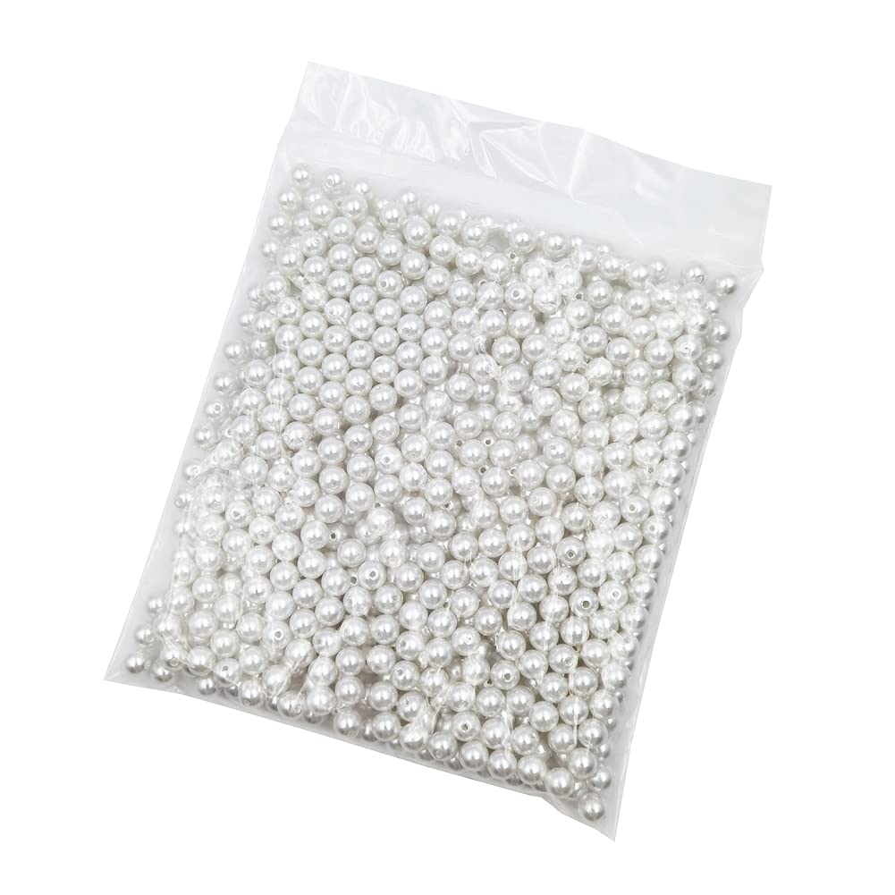 INSPIRELLE 600pcs 10mm White Art Faux Pearl Beads ABS Round Loose Spacer Beads for DIY Craft Necklaces Bracelets Jewelry Making