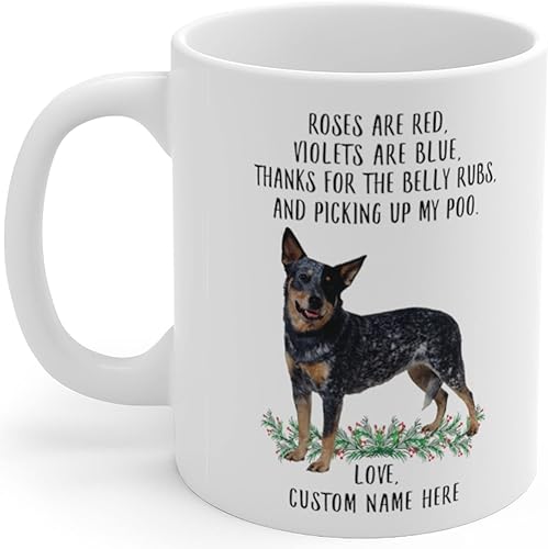 Regalos divertidos para los amantes de las mascotas Queensland Blue Heeler Black Merle con nombre personalizado, las rosas son rojas y violetas son Regalos divertidos para los amantes de las mascotas Queensland Blue Heeler Black Merle con nombre personalizado, las rosas son rojas y violetas son