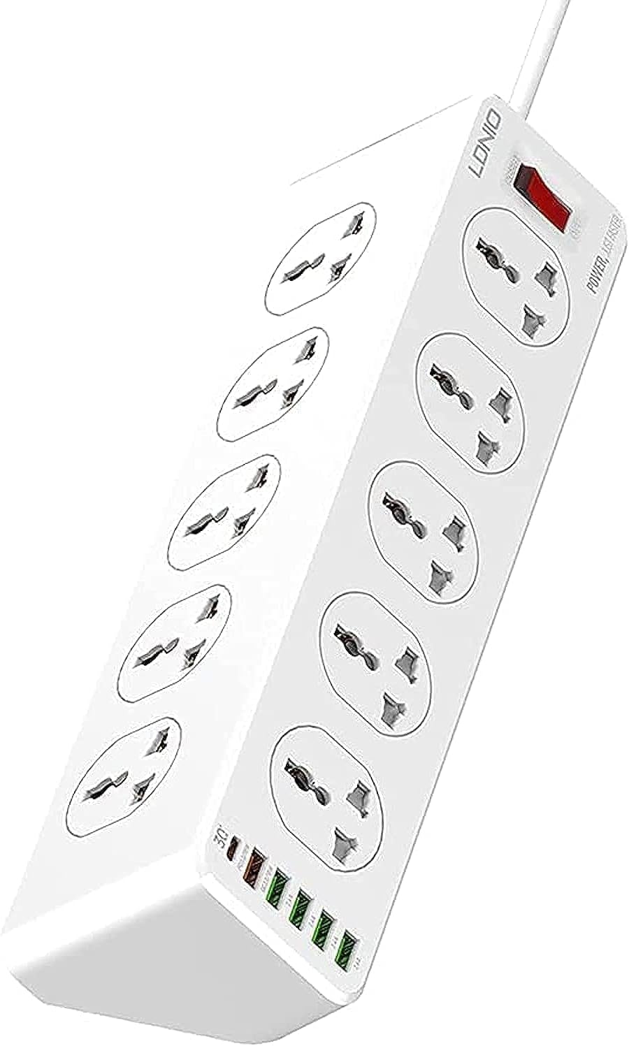 Power strip with 10-Outlet Surge protector power sockets 6 USB Ports 30W PD+QC Fast charging adapter sockets 2-meter heavy-duty power Extension Cord