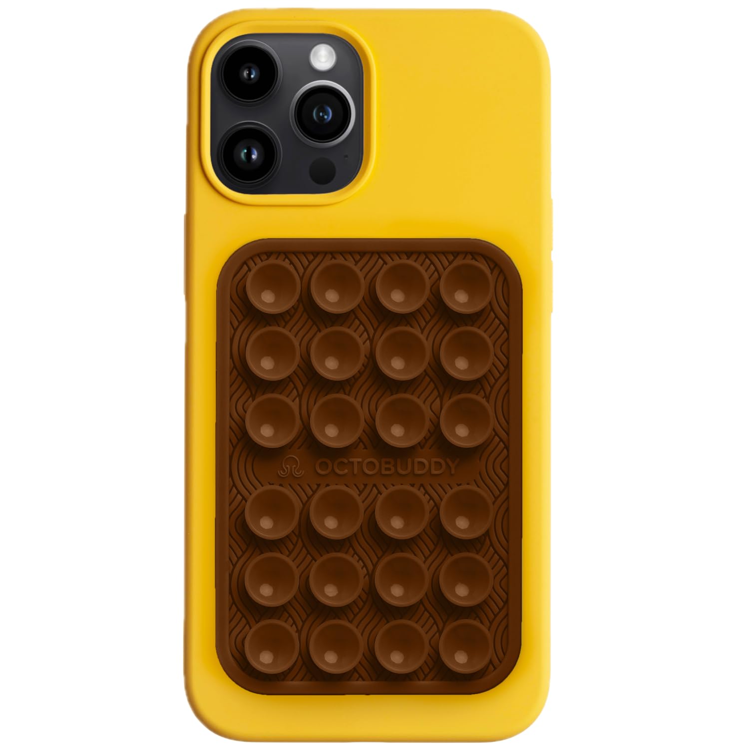 OCTOBUDDYTextures Wave - Silicone Suction Phone Case Adhesive Mount - Hands-Free Grip with 24 Suction Cups for Videos & Selfies - 2.6" x 3.9", Chocolate
