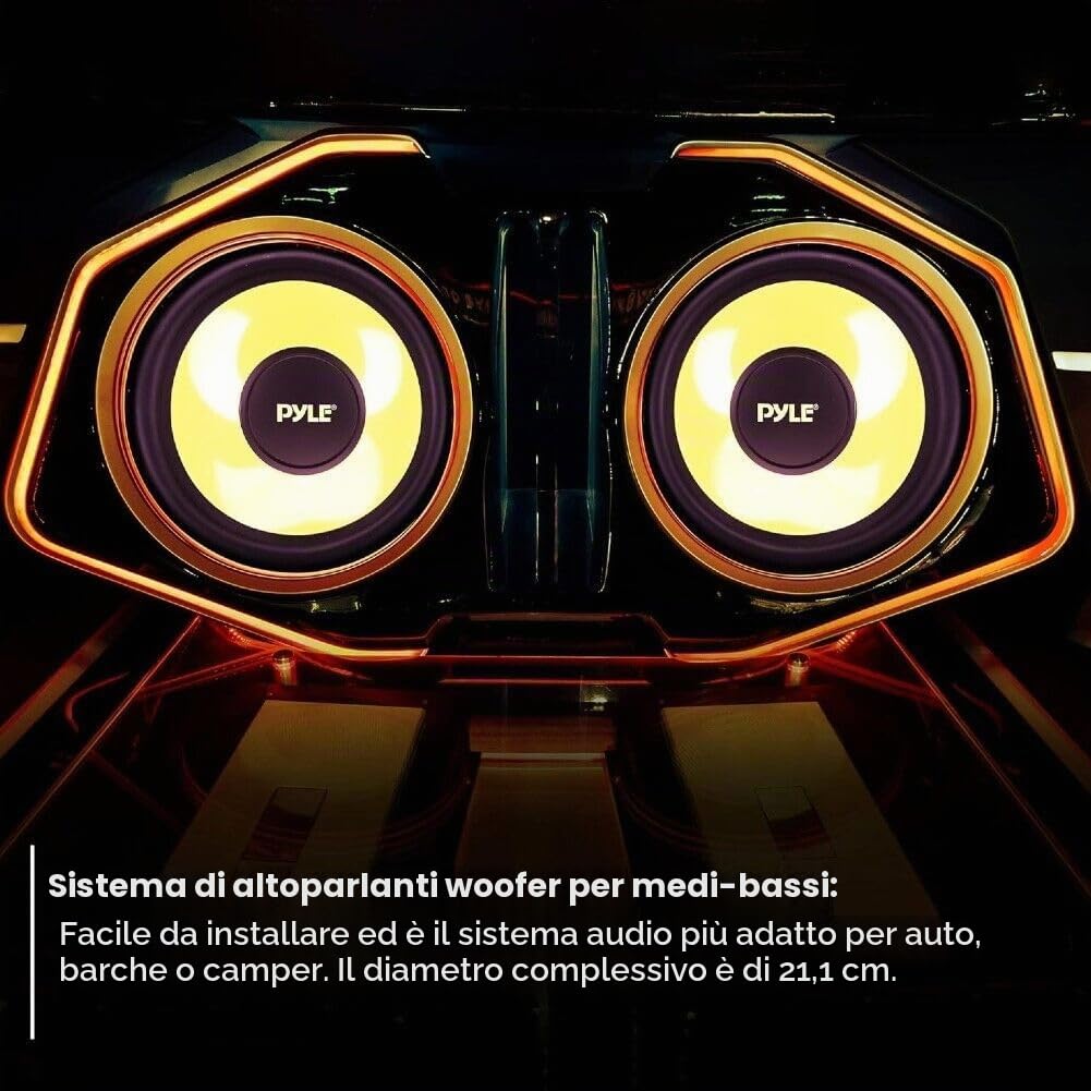 KIT SET PER PYLE PLG81 1 altoparlante woofer midbass da 20 cm 200 mm 8" di diametro, 200 watt rms 400 watt max, 4 ohm, sospensione in gomma, per auto, 1 pezzo