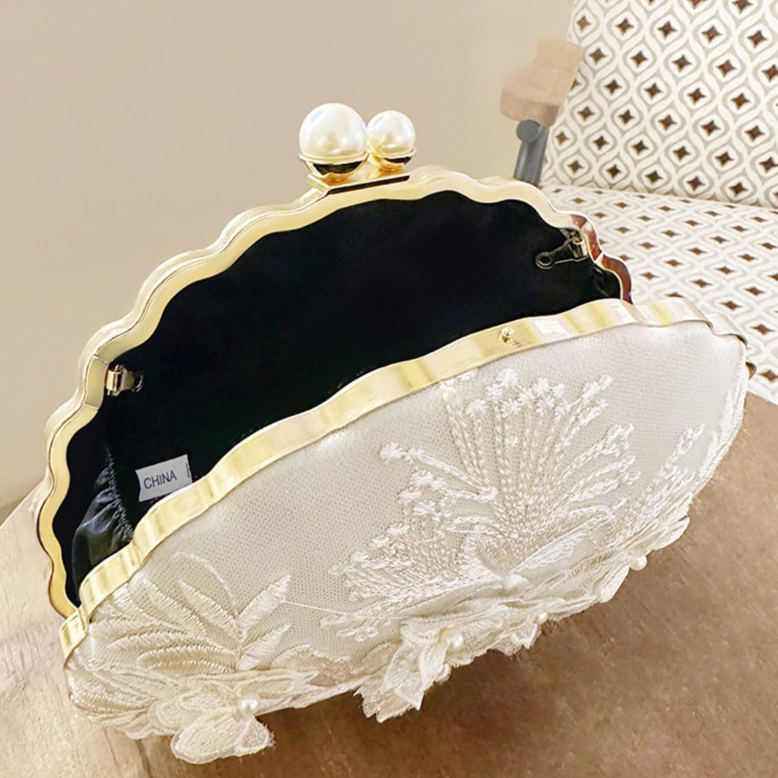 YYW Clutch Purse Women Floral Embroidery Evening Bag Elegant Pearl Crossbody Handbags for Wedding Cocktail Party Prom - Image 3
