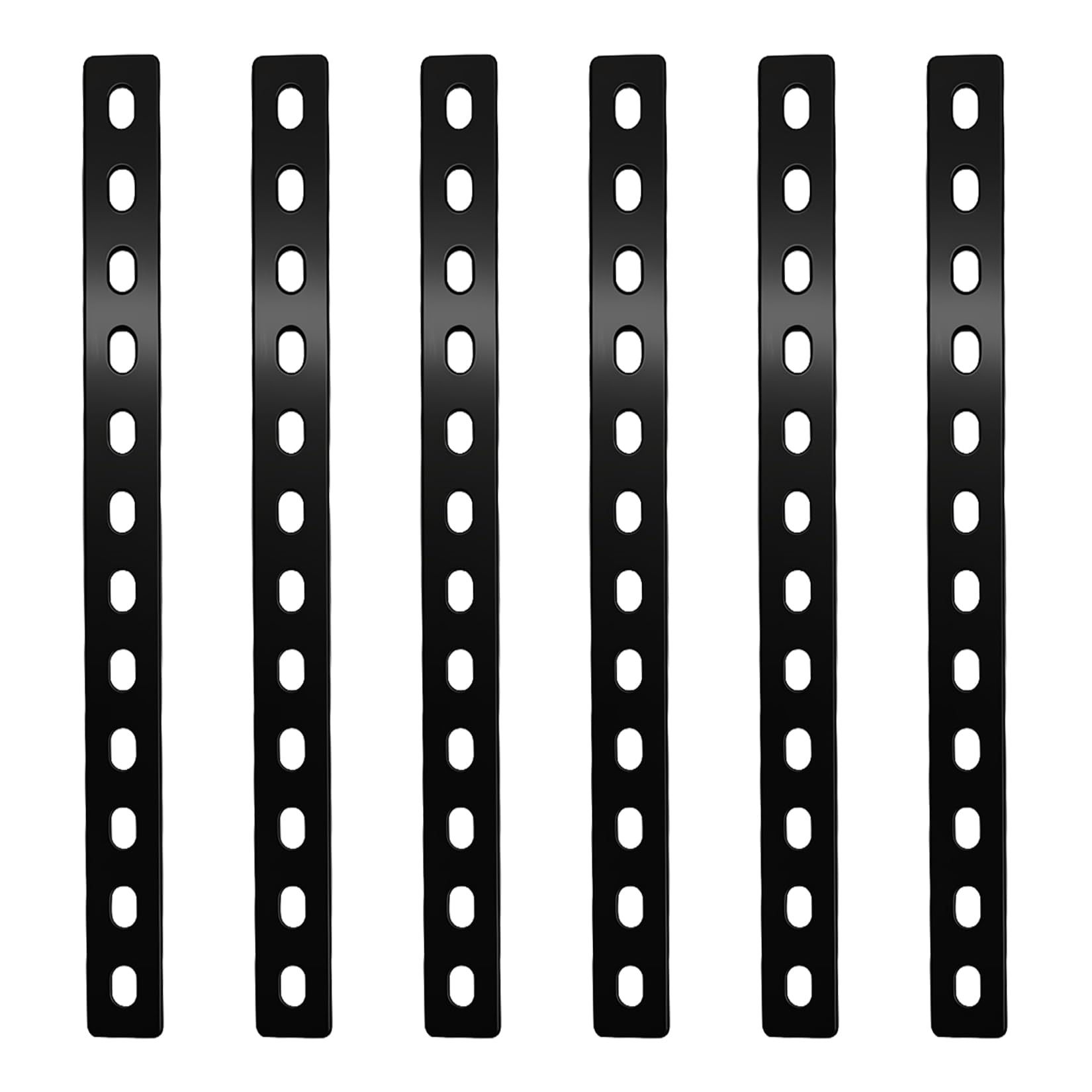 6 Pcs Black Straight Metal Brackets, 12‑Hole Plates for Furniture Repair