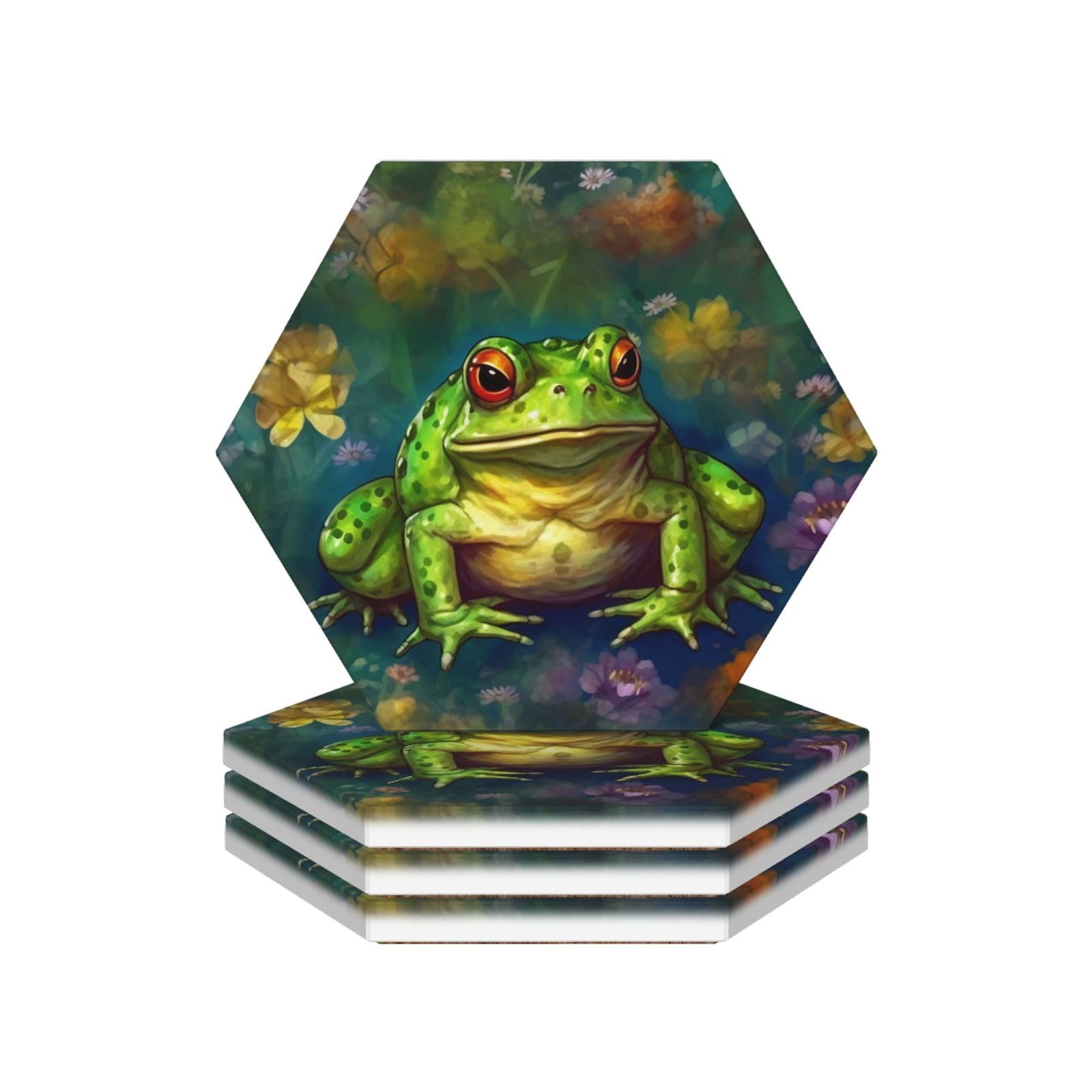 Drink Coasters Set of 4 Coffee Ceramic Coaster Frog Coasters for Drinks Coffee Cup Mat Heat Resistant Tabletop Protection Coaster Desk Accessorie Home Decorative