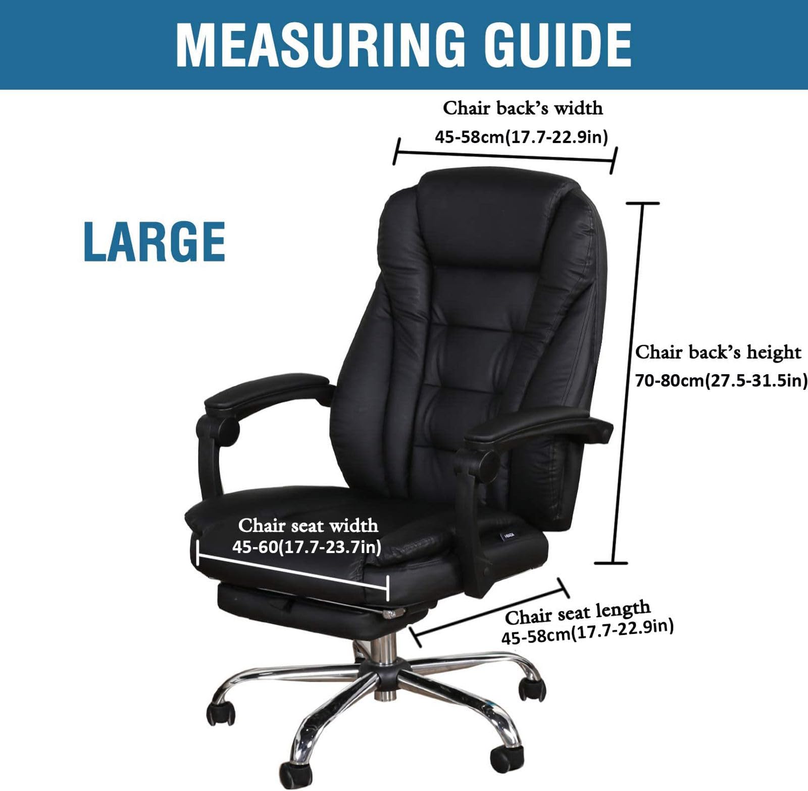 Office Chair Cover, Soft Spandex Computer Office Chair Cover Non Slip Modern Universal Washable Boss Chair Cover for Office-Black-Large