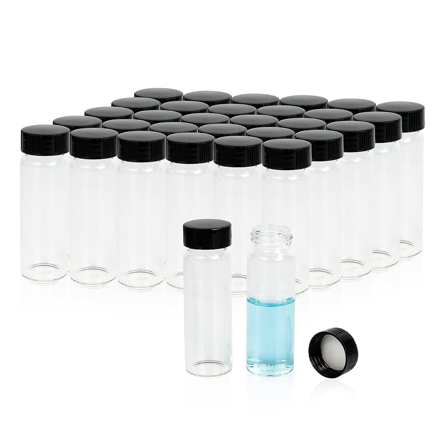 100 piezas Frascos Muestra Vidrio 30 ml Vials Borosilicato Transparentes con Tapas Negras - Estancos(Brown,20mL)