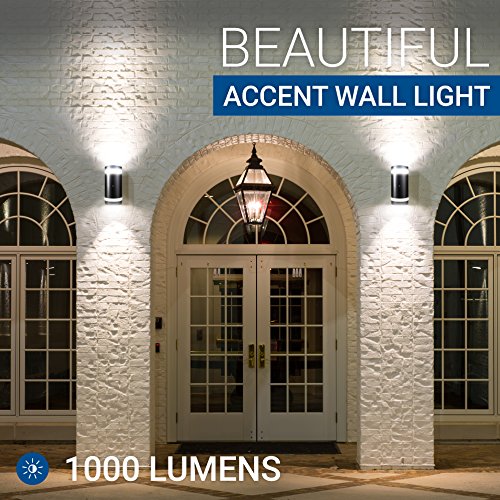 Hyperikon LED Porch Sconce Light, 12W Cylinder, Modern Outdoor Wall Lamp, 4000K Daylight, Black, Photocell, UL