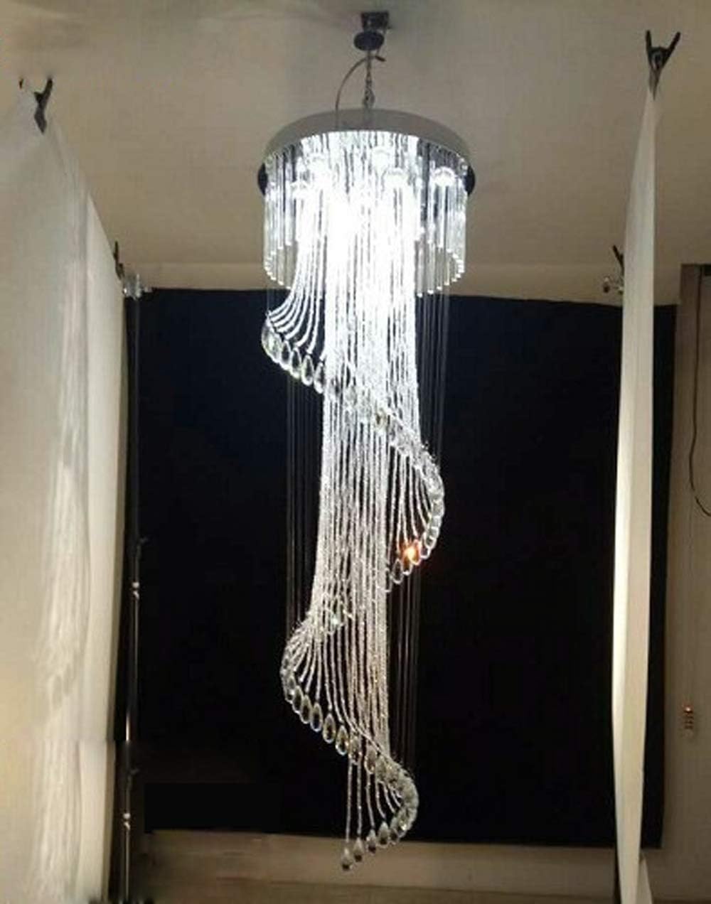 Bеѕt Prоmо Crystal Chandeliers LED 3 Brightness K9 Crystal Ceiling Lights Chandelier Stairs Lobby Country House Showroom Living Room with LED Bulbs and Remote Control (D50cm x H160cm / D20 x H59)