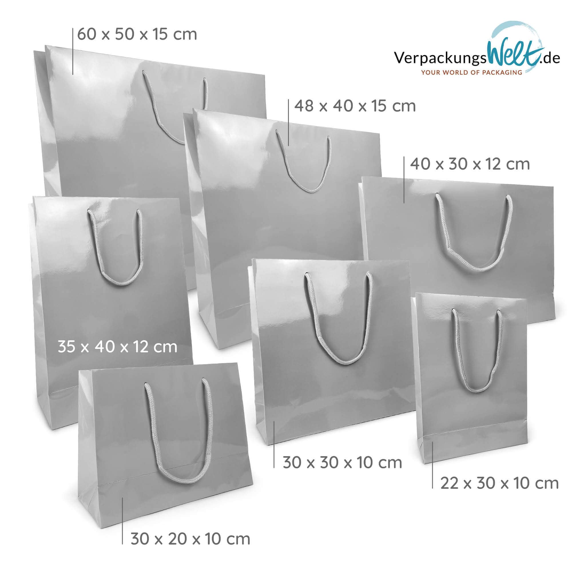 Geschenk-Tüten 50 Stück | Glänzende Papier-Tüten mit Henkel | Geschenk-Tüte 48x15x40 cm | Papier-Tüte ideal für Geburtstag, Weihnachten, Einzug & Mitbringsel | Weiß
