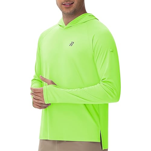 Runhit UPF 50+ Fishing Shirts for Men, Long Sleeve Sun Protection Lightweight Hoodie, UV Hiking Running Rash Guard