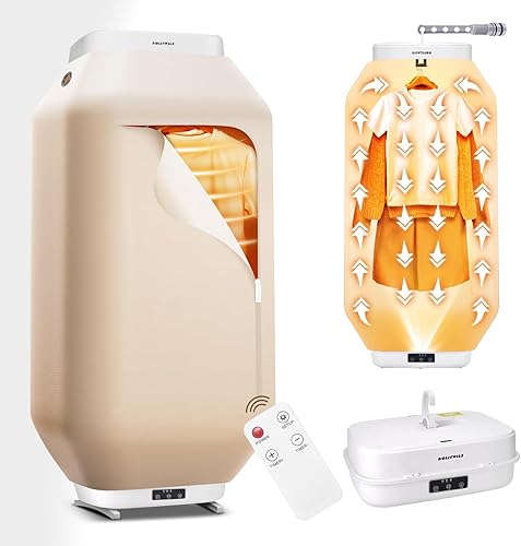 Vista 9 de Secadora de ropa portátil, mini secadora de ropa con control remoto, pequeña secadora eléctrica plegable y compacta con bolsa seca para viajes